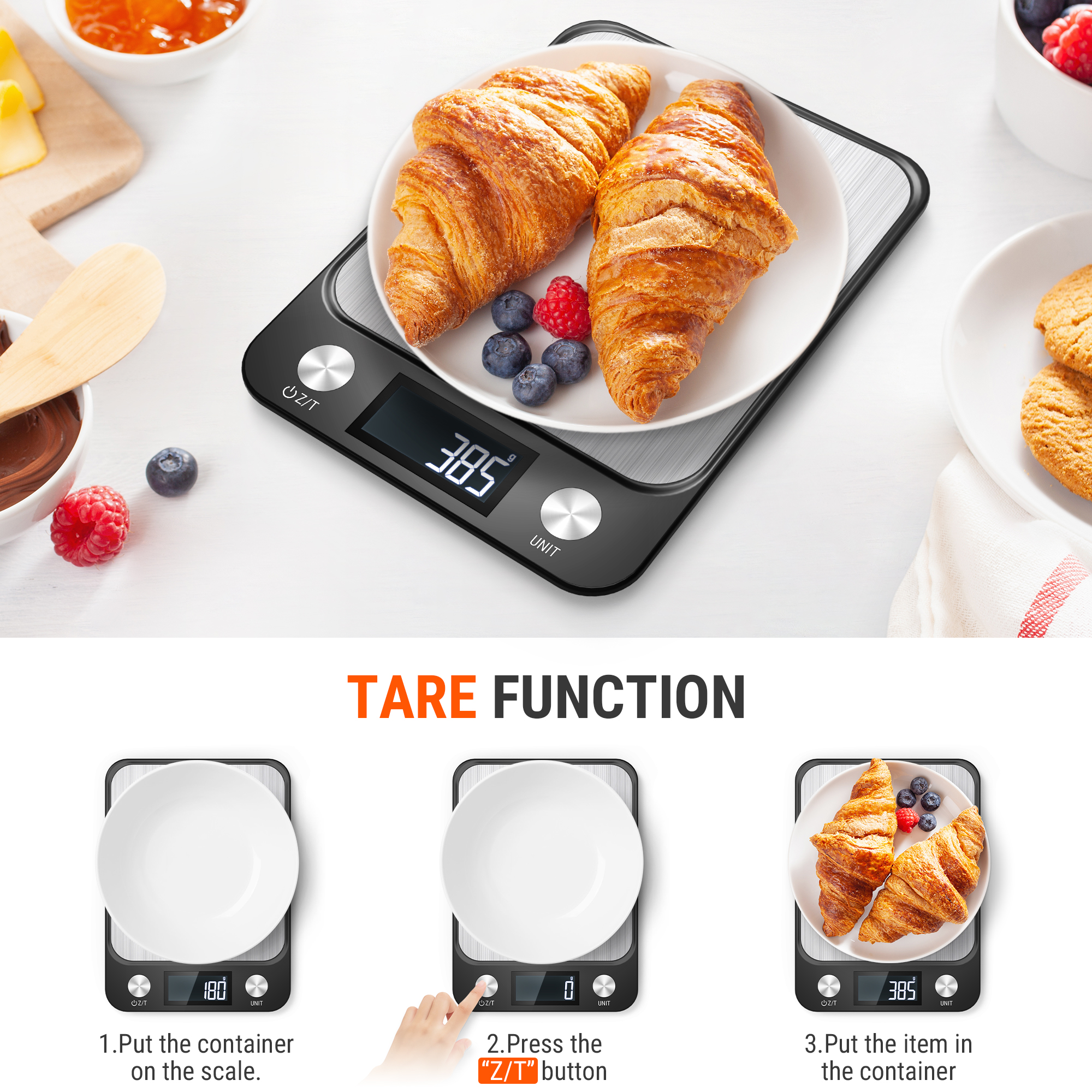 Accuweight-báscula Digital de cocina CX2018, balanza de acero inoxidable para pesar alimentos, herramienta de cocina con Sensor de alta precisión, 10KG