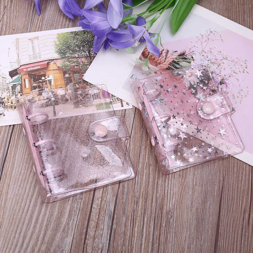 Transparent Star 3 Holes Mini PVC Loose Leaf Binder Notebook Notepad Sheet Shell File Folder Cover