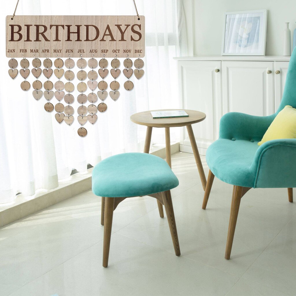 Family Birthday Card Plaque Diy Hanging Wooden Birthday Reminder Calendar Printing Wooden Calendar Hanging Decoration #35: E