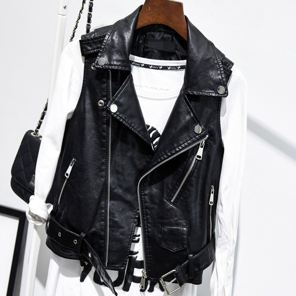 Chaqueta de cuero sintético Punk para mujer, chaleco sin mangas con cremallera, ropa de calle gótica para motocicleta, prendas de vestir de Hip Hop, talla grande 4XL: 4XL