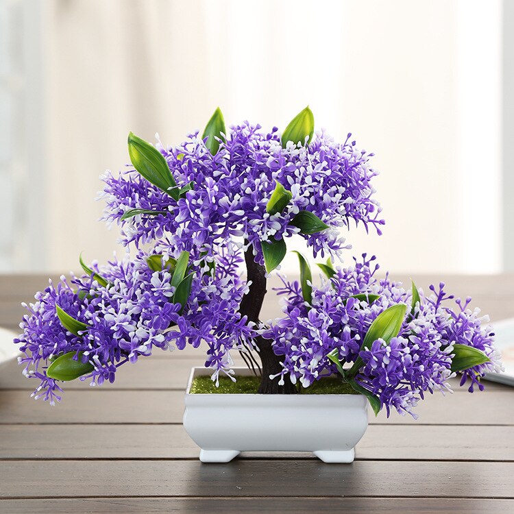 Furuen hilser gjester bonsai kunstige planter grønn plante furu potte landskap hage hjemmedekorasjon kunstgress: Dyp safir