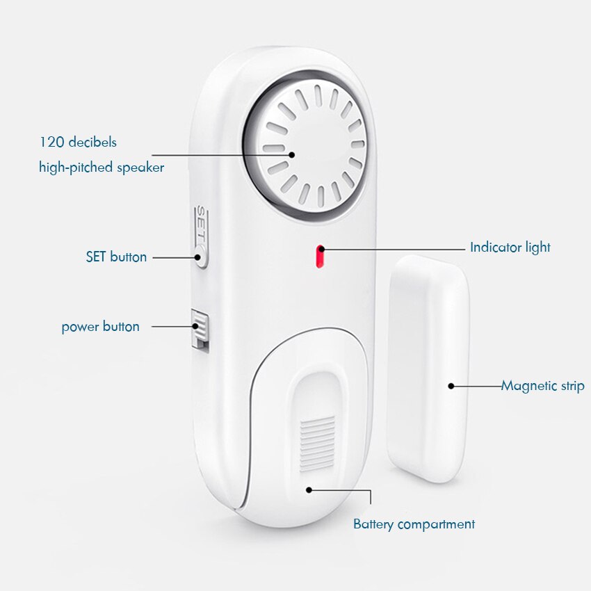 Dörr- och fönsterlarm för hemmet trådlöst larm säkerhetssystem magnetisk larmsensor, högt 120 db, 4 lägen, dörrklockapåminnelse