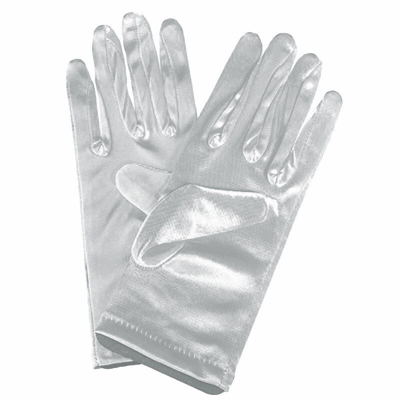 1 PC Mädchen Dame Satin- Kurze Finger Handgelenk Handschuhe Glatt Abend Party Formale Prom Kostüm strecken Handschuhe verrotten Weiß Etikette handschuh: Silber