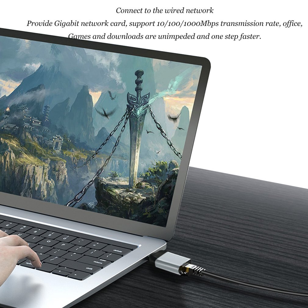 USB C to Ethernet Adapter Cable Creation Aluminum USB-C to RJ45 LAN Network Adapter Compatible with Thunderbolt 3