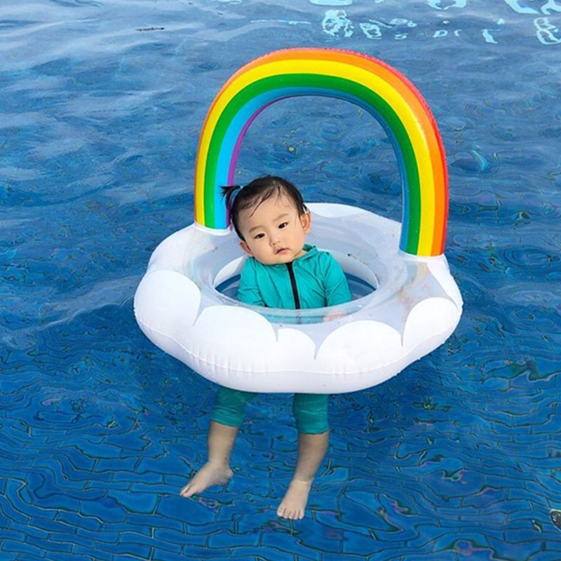 Inflatable Glitter Sequins Swimming Ring Arch Rainbow Cloud Toddler Baby Seat Circle Float Water Entertainment Toy for Pool Beac