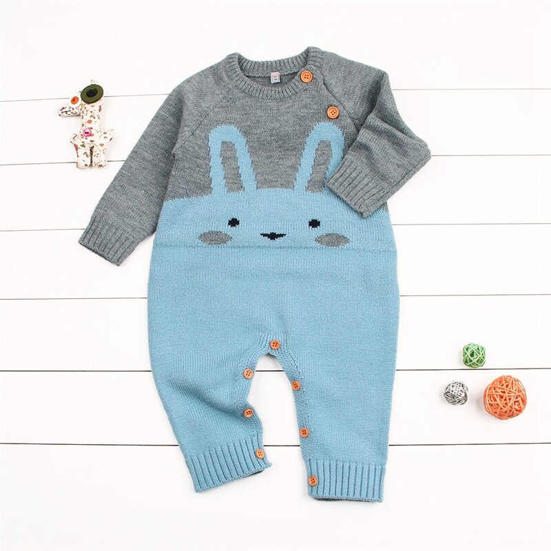 Baby Autumn Winter Romper Newborn Boy Girl Sweater Long Sleeve Cartoon Infant Clothes Kids Sweaters Cute Outfits: blue / 24M