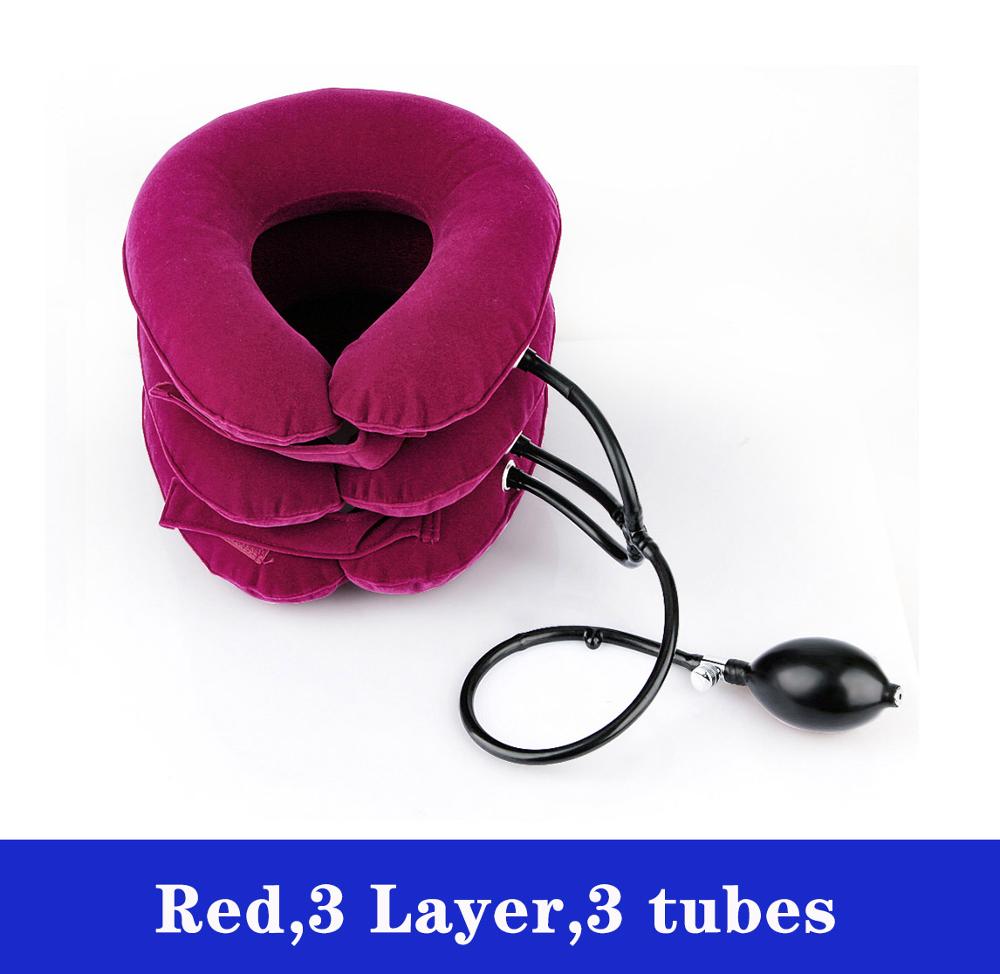Neck Stretcher Inflatable Air Cervical Neck Traction Device Soft Neck Collar Pillow Collar Pain Relief Blue Brown Tractor: Red 3 Tubes