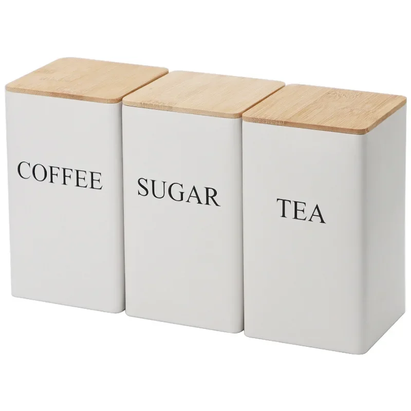 Coffee Bean Storage Airtight Containers for Food Conteiners Simple Style Bamboo Cover Iron Art Tea Can Sugar Bowl Kitchen Items