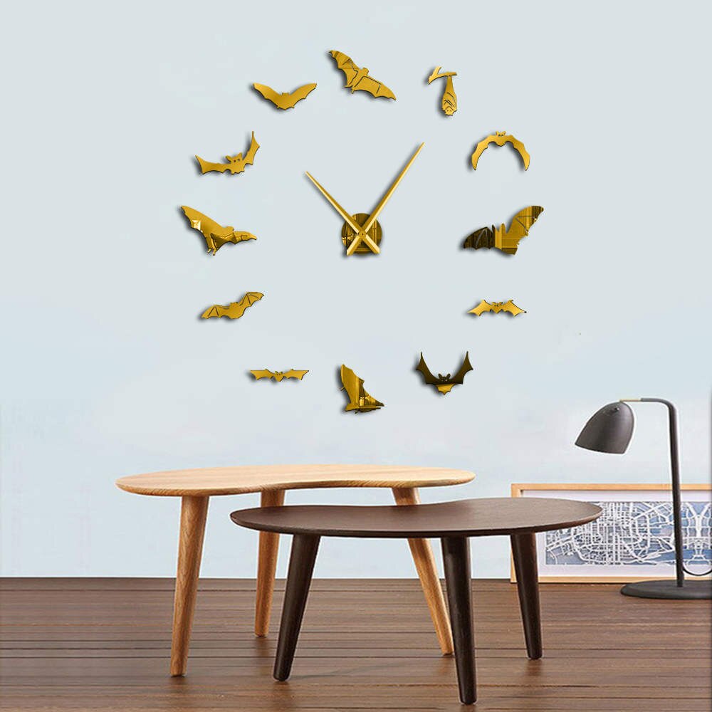 Vampire Bats Large Wall Clock Modern 3D DIY Frameless Giant Mirror Effect Big Giant Wall Clock Home Decor