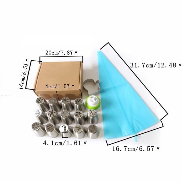 25Pcs Christmas Cake Decorating Tools Set Icing Piping Tips Nozzles Cookie Cutters Mold Pastry Converter Bags Fondant Cupcake