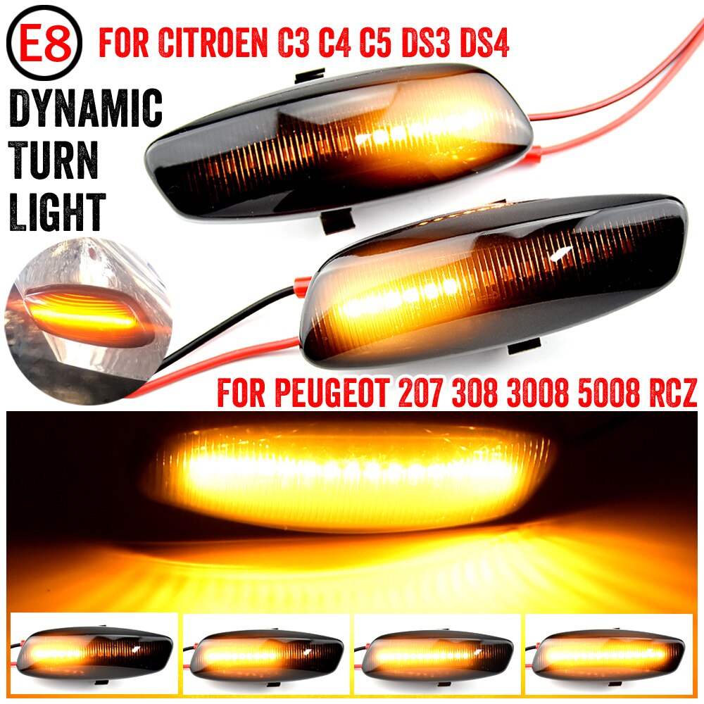 2Pcs Dynamic LED Side Marker Lights Turn Signal Light Blinker For Citroen C3 C4 C5 DS3 DS4 For Peugeot 207 308 3008 5008 RCZ