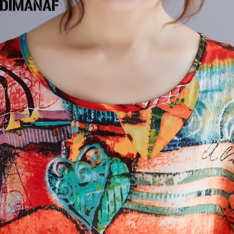 Dimanaf oversize kvinnor tryck klänning sommar solklänning bomull kvinnlig dam vestidos lös casual strand maxi lång klänning 2022