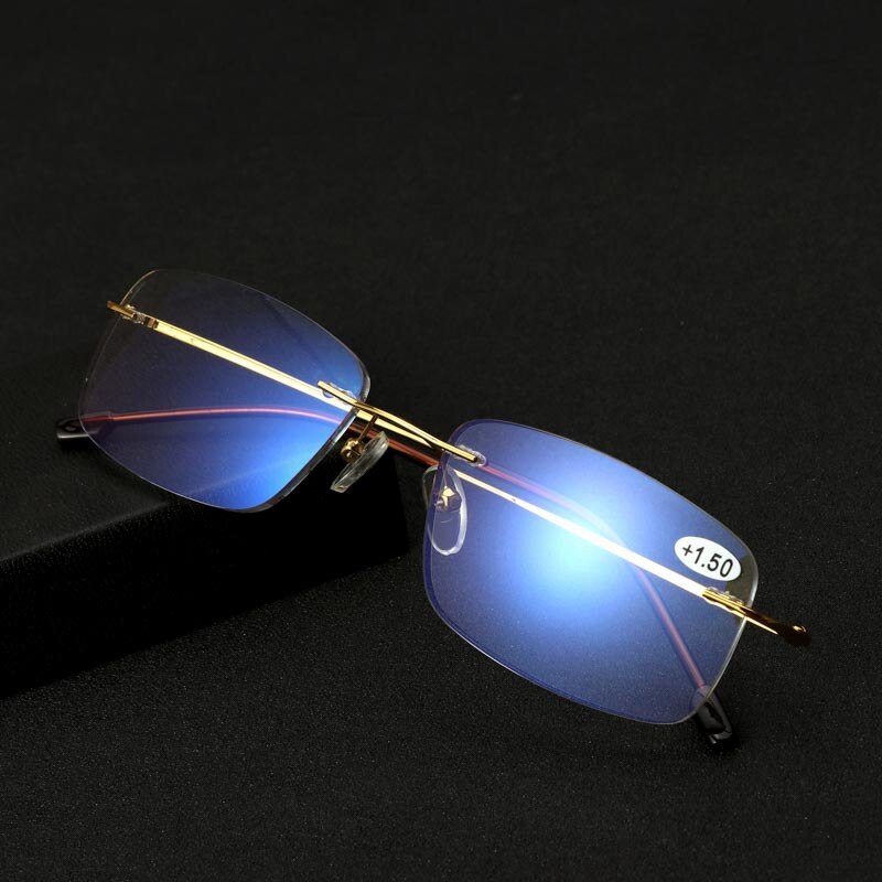 Rahmenlose Anti Blau Licht Lesebrille Männer Progressive Multifokale Presbyopie Brille Frauen Randlose Ultra Licht: far75 near150 / gold