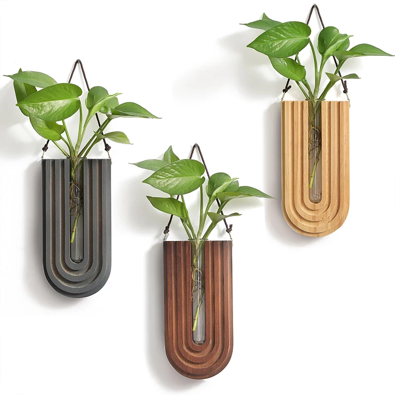 Einfache hölzerne Blumenvase Zauberstab hängende Blumentöpfe hydro ponik Pflanze Container Gestell Wohnzimmer Hausgarten Dekor Handwerk