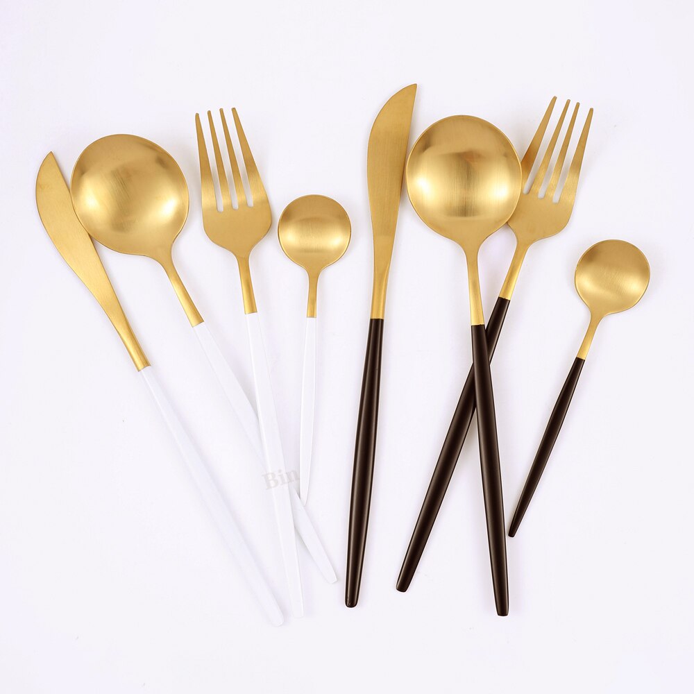 36 pièces or mat couverts ensemble de couverts en acier inoxydable vaisselle Dessert fourchette thé cuillère couteau argenterie cuisine vaisselle