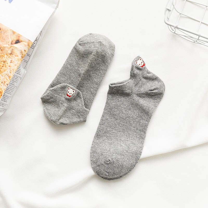 Kawaii Bestickt Katze fuchs Frauen Socken Glücklich Knöchel Lustige Socken Frauen Baumwolle Sommer 1 Paar Süssigkeit Farbe: 5