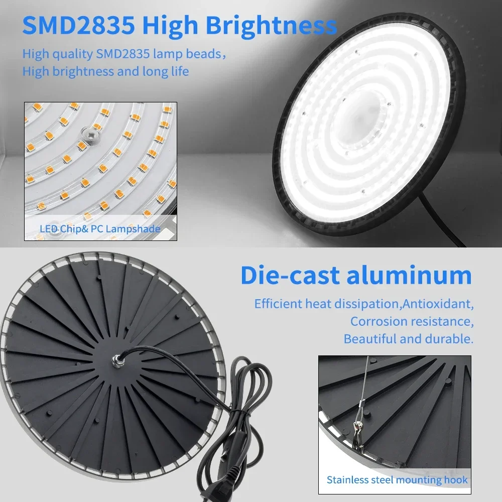 100/150/200w stk. ufo led højbay lys superklare vandtætte kommercielle industrielle marked lager garage værksted lamper  ac220v stk.