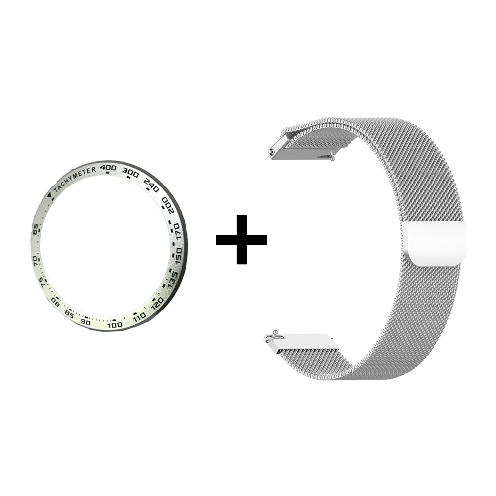 Pour Xiaomi Huami Amazfit GTR 47mm lunette en métal Bracelet milanais Bracelet de montre + couvercle de bord extérieur 2in1 pour GTR 47mm sangle boîtier de vitesse: Package 2