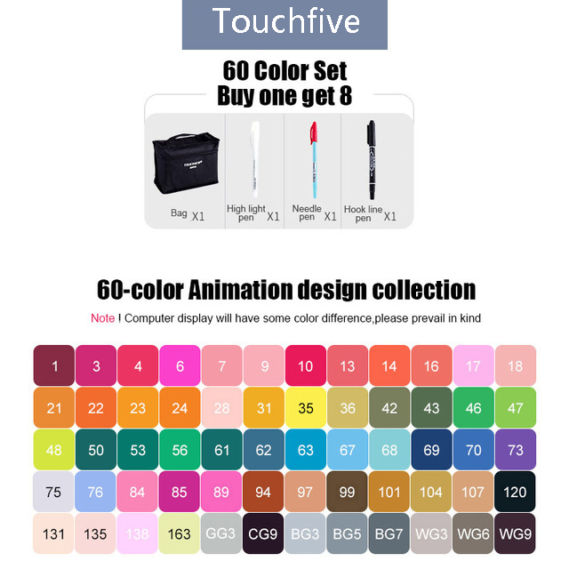 Touchfive Marker 30/40/60/80 Farben Kunst Marker Set Fettige Alkohol Basierend Skizze Marker Stift für künstler Zeichnung Manga Animation: 60 animation design