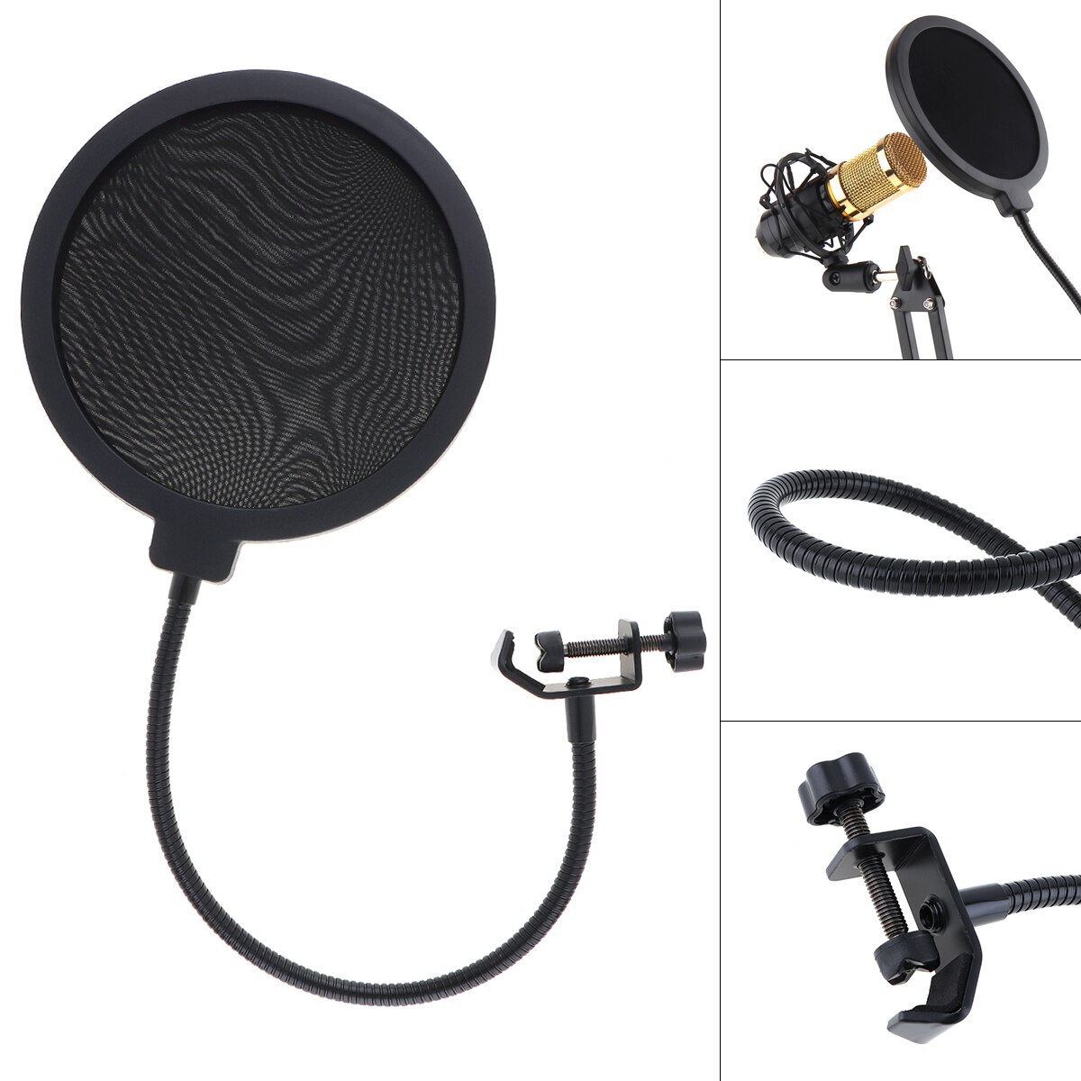 Double Layer Studio Microfoon Flexibele Wind Screen Mask Mic Pop Filter Shield Black Kleur Voor Spreken Recording Accessoires