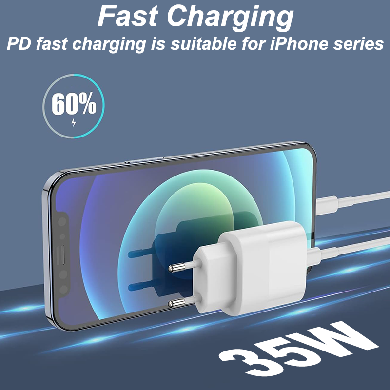 PD 35W tipo C Cable de cargador rápido para iPhone 16 15 14 13 Pro Max adaptador de cargador para iPad cargadores de pared con enchufe de la UE 1m 2m