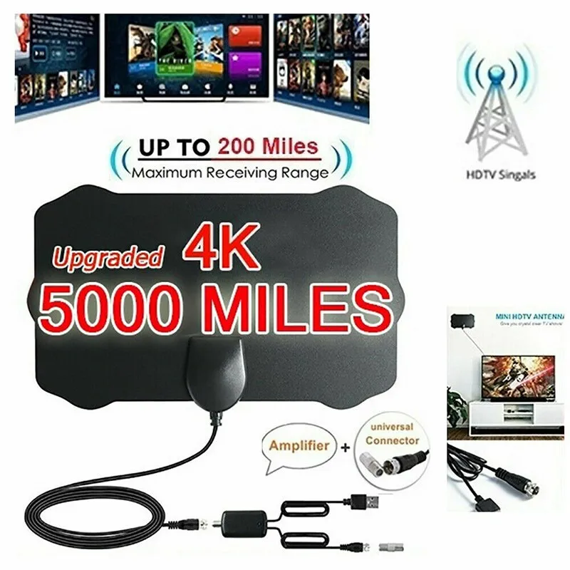 4K High Gain HD TV DTV Box Digital TV Antenna EU Plug 5000 Miles Booster Active Indoor Aerial HD Flat