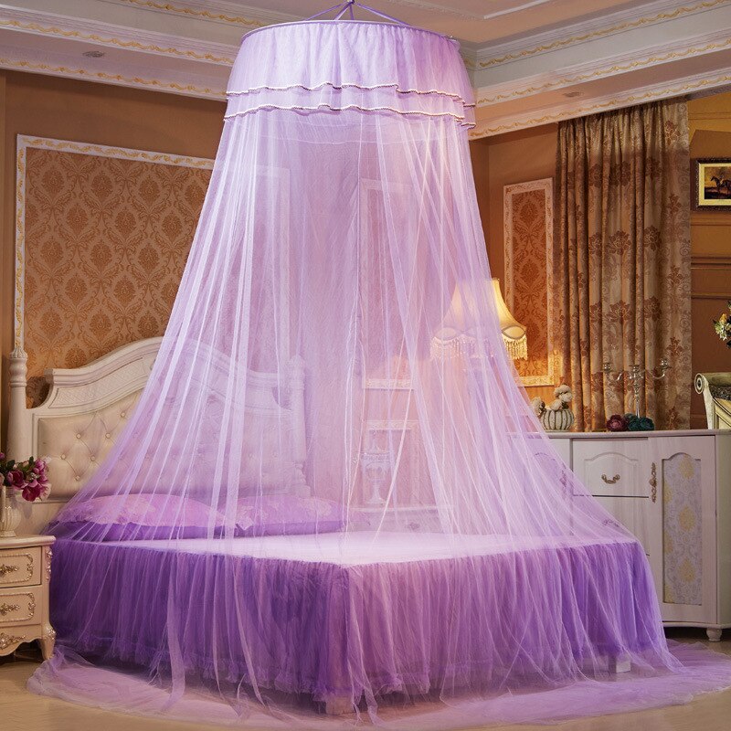 Lujosa cama de encaje de princesa para jardín, cama de red con corona, aro redondo, red antimosquitos de corona para niña: QZ2082A1