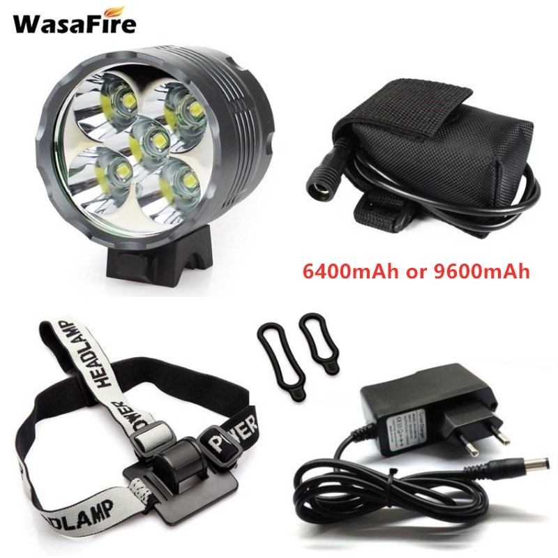 5*t6 led cykellygte lanterne 7000lm cykel forlygter mtb forlygte cykellygte  + 8.4v oplader  + 18650 batteripakke