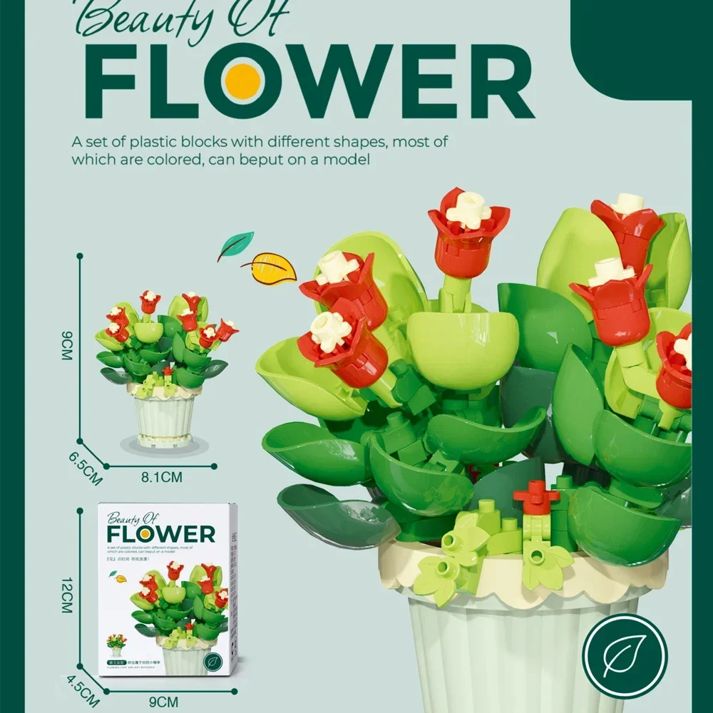 Mini Daisy Flower with Pot Micro Building Block Toy Intricate Floral Details Multiple Styles Available for Home and Office Décor: Trans-black