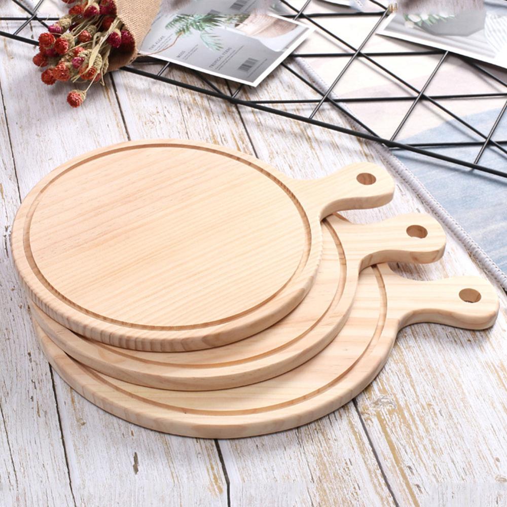 Wooden Round Pizza Board Wooden Tray Western Food Cut Bread Steak Cake Solid Wood Pizza Board Bottom Support Pizza Board