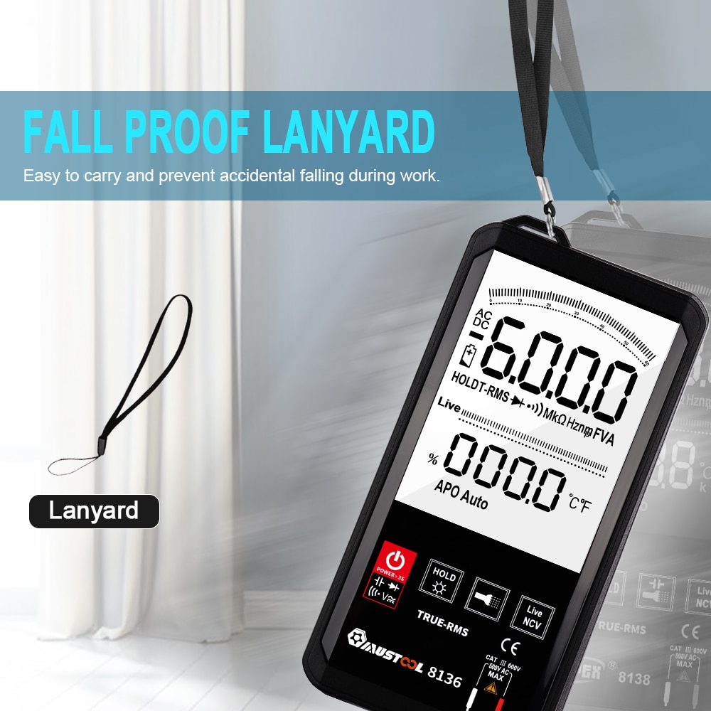Mustool 8136 Touch Screen Digital Multimeter 6000 Counts Digital Profesional Multimeter Tester AC DC Voltmeter Analogue Tester