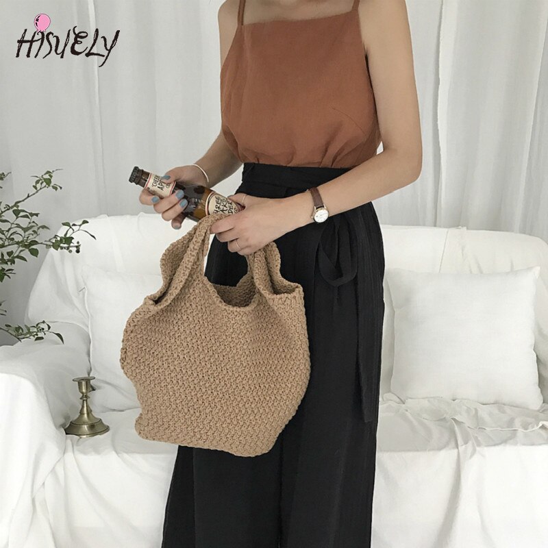 HISUELY , nuevos bolsos de tejidos, Bolso de lana de verano para mujer, Bolso grande bohemio de playa hecho a mano, Bolso de mano para mujer, Bolso de mano