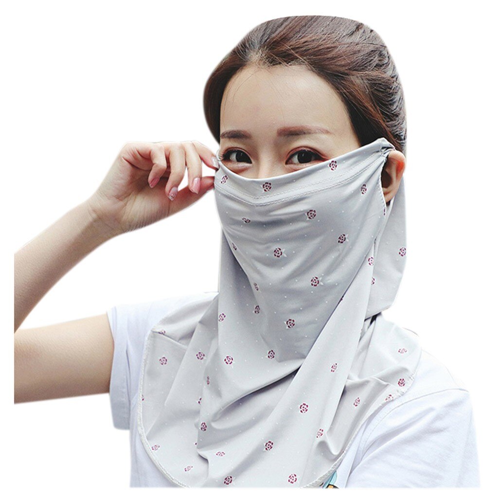 Novedad de verano de máscara cortaviento bufanda de las mujeres pantalla solar Casual cuello bufanda máscara impresión delgada pañuelos envoltura al aire libre suave chales: Gray