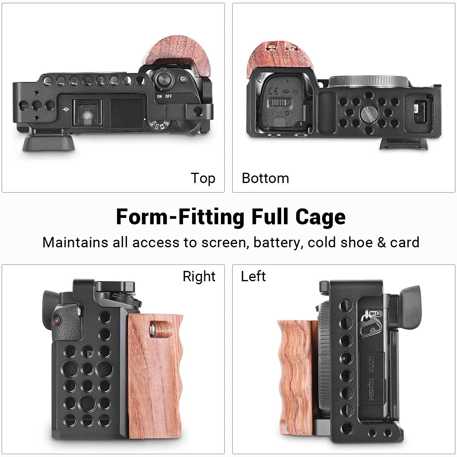 SmallRig a6300 Camera Cage With Wooden Handgrip For Sony A6000/A6300 DSLR Camcorder Cage Kit Aluminum Alloy Cage -2082