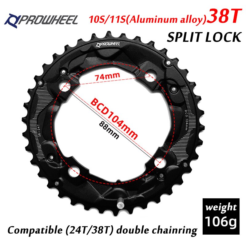 Prowheel Mtb 64/104BCD Dubbel Kettingblad 2*10/11 Speed Fietsketting Ring 26T 28T 36T 38T Mountainbike Kettingwiel Mtb Crankstel: 38T AL for 24-38T
