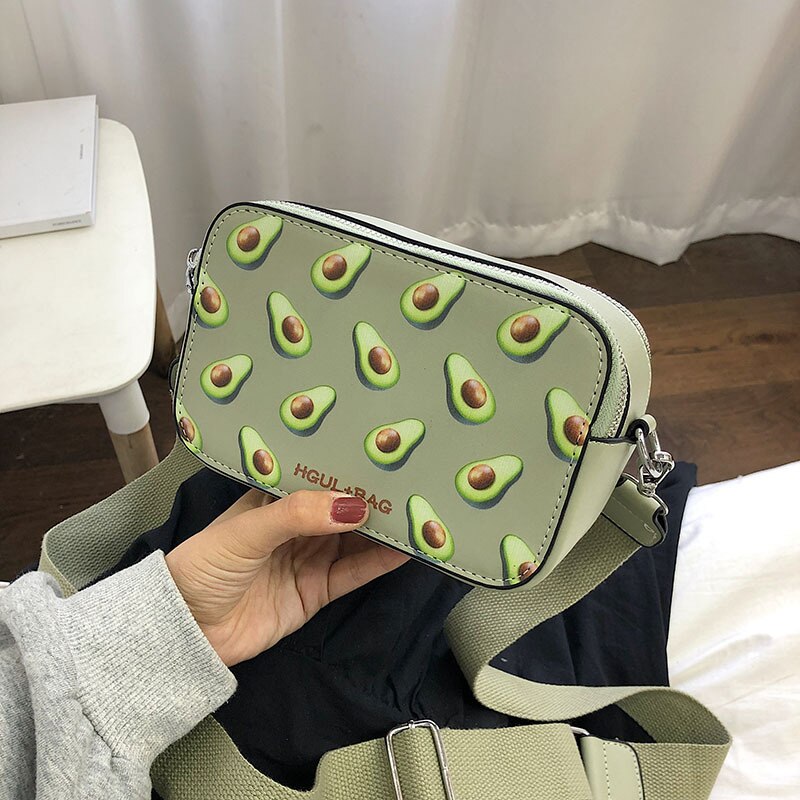Fruitprint dames handtas kleine vierkante tas handtas model schoudertas meisjes messenger bag messenger bag: Avocado groen
