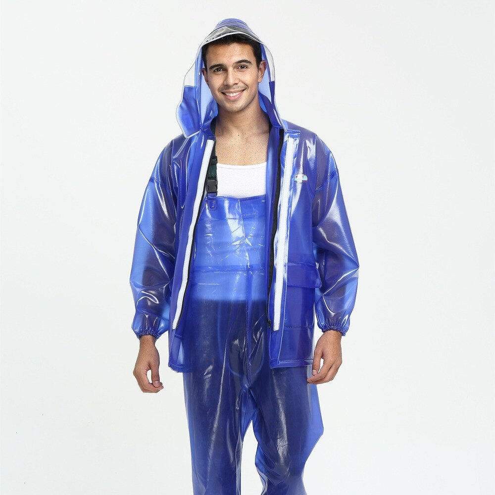 Men Rain Coat Jacket Waterproof Jumpsuit Transparent Impermeable PVC Thick Rain Pants Chubasquero Hombre Wet Weather Gear: Coat and Pants / XXL