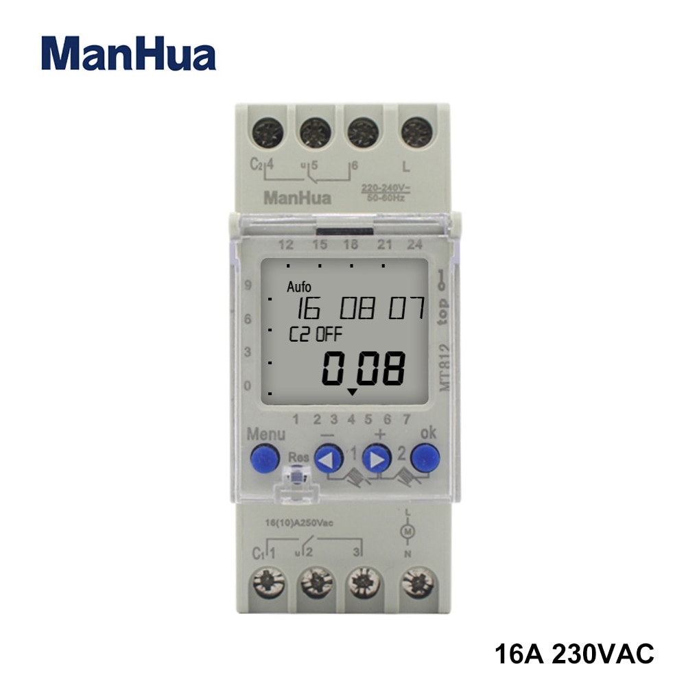 ManHua MT812 (AHC812) 2 Kanal 16A Multi funktion Wöchentlich Programmierbare Lärm Schiene LCD Digital Zeit Schalter