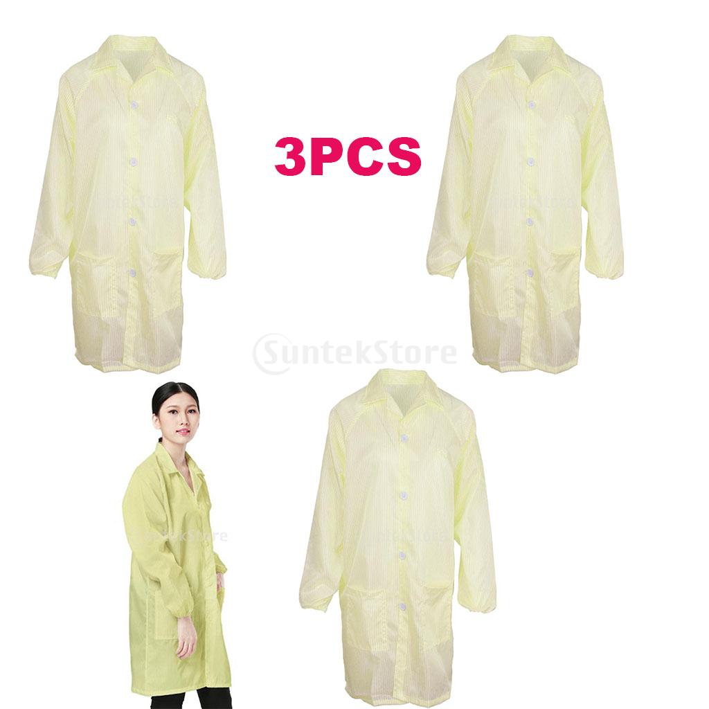 3PCS ESD Anti-Static Premium Lab Jacket Coat Women Clothing Yellow for Energy and Other Working Environments