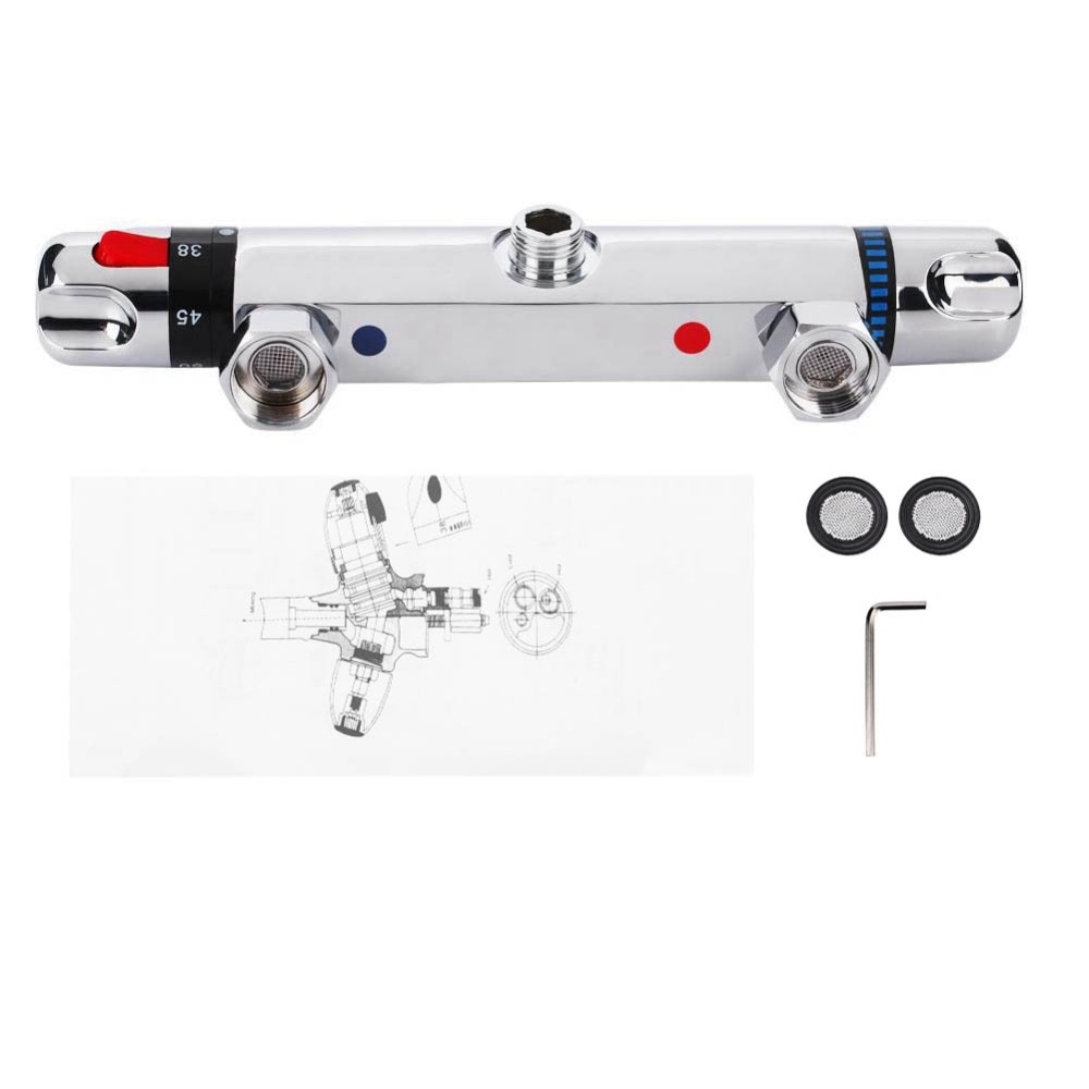 Modern Chrome Thermostatic Mixer Valve Shower Mixer Bar Replacement Valve Outlet Home Bathroom Accessory