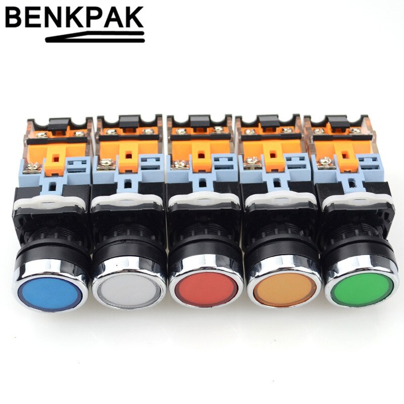 22mm Momentary Push Button Switch with Light 12V 24V 220V 380V LED Indicators