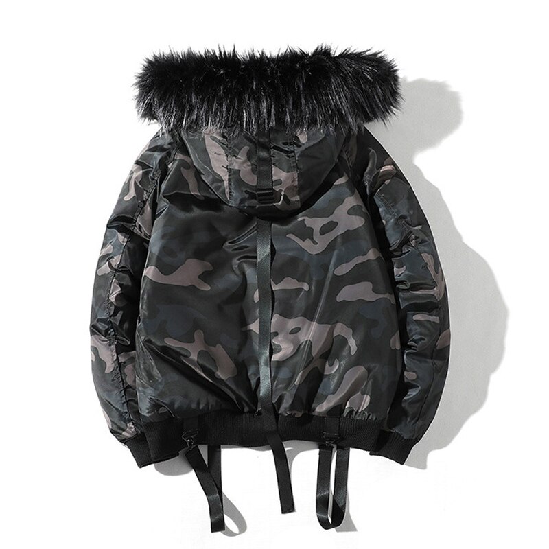 Vinterjacka herr kamouflage casual tjock varm parka manlig päls huva street style camo lös herr överrock abz 95