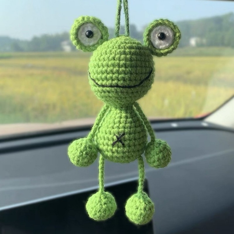 Leuke auto-accessoires creatieve handgemaakte gehaakte kikker auto achteruitkijkspiegel hanger grappige pop ornamenten kerstcadeaus: green