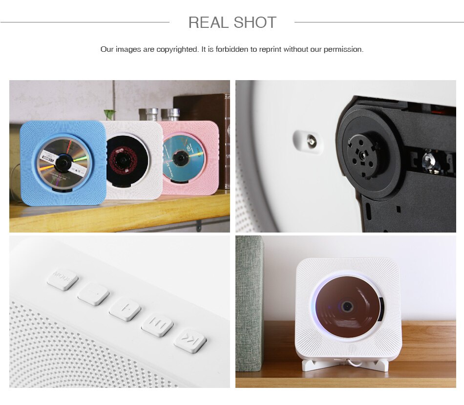 Reproductor de CD montado en la pared, Radio FM, Bluetooth, USB, reproductor de música portátil, Control remoto, altavoz estéreo para el hogar