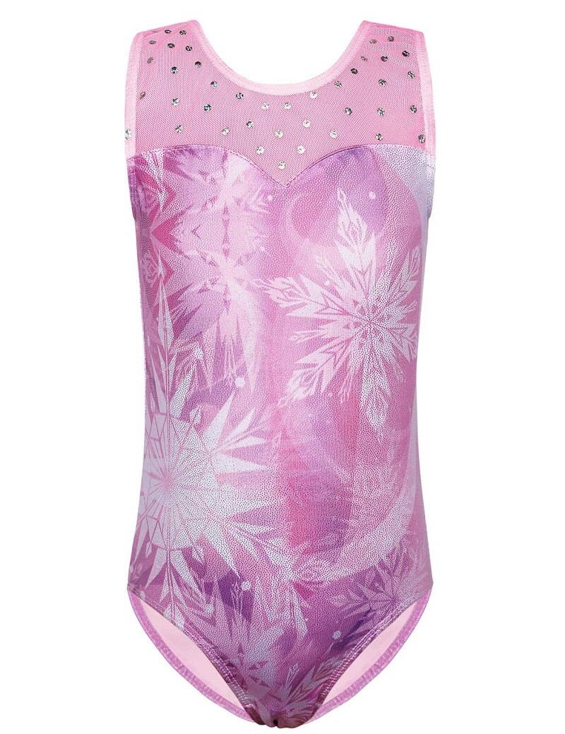 BAOHULU dziewczyny trykot baletowy Snowflake drukuj gimnastyka trykot nastolatki praktyka strój ubrania taneczne baleriny body kombinezon: B228 SnowflakePurple / 10A