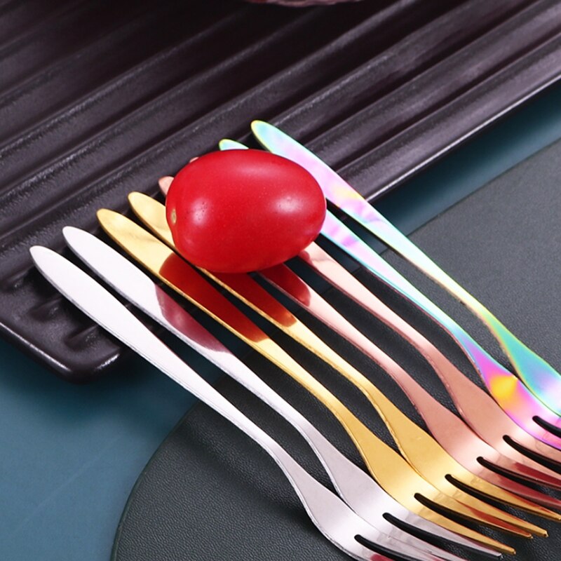 Widelec robić owoców ze stali nierdzewnej kolorowe przekąnarty deser ciasto widelce sałatkowe impreza stołówka sztućce narzędzia kuchenne вилка столовые приборы