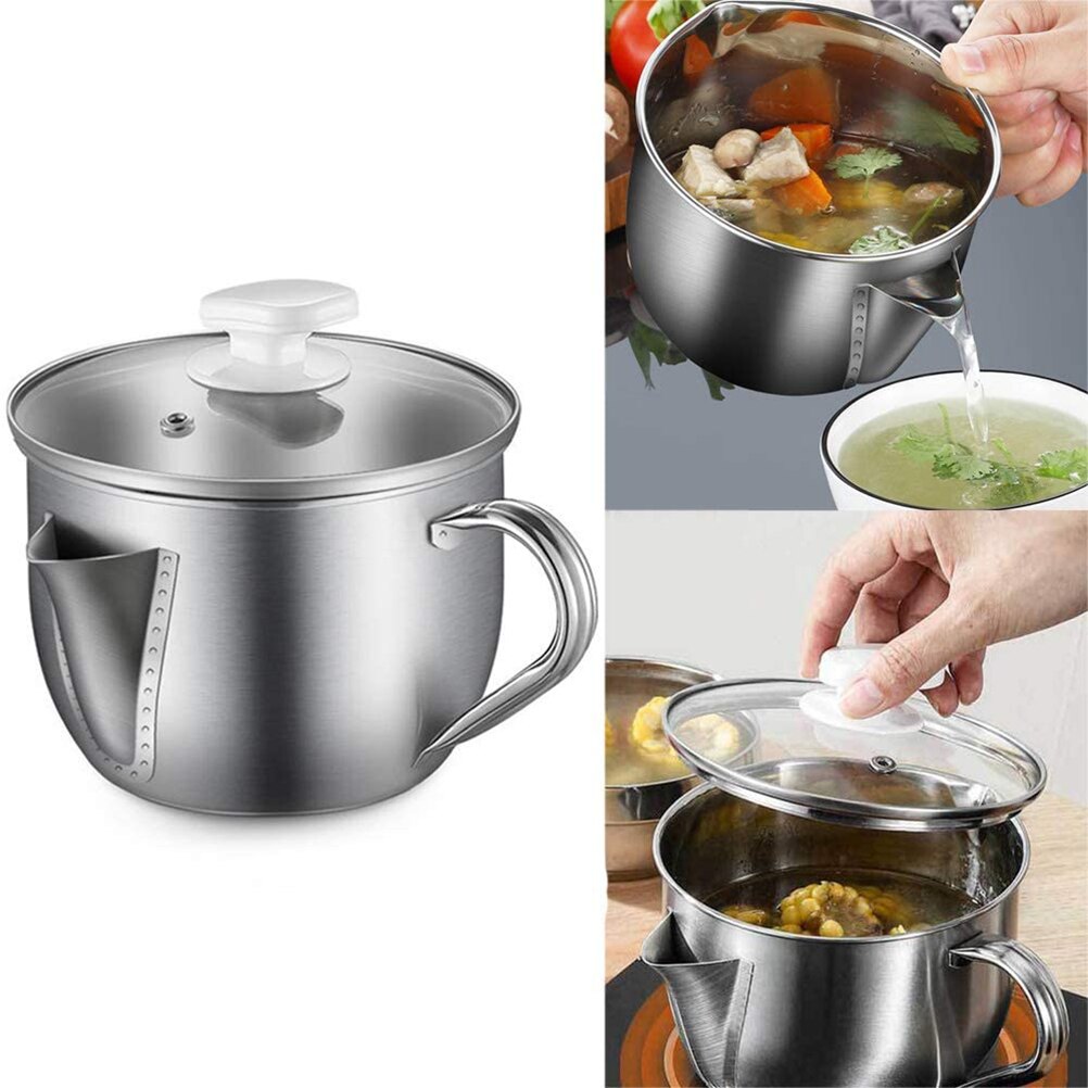Stainless Steel Oil Seperator Household Oil Filter Bowl with Lid Pot Grease Skimmer