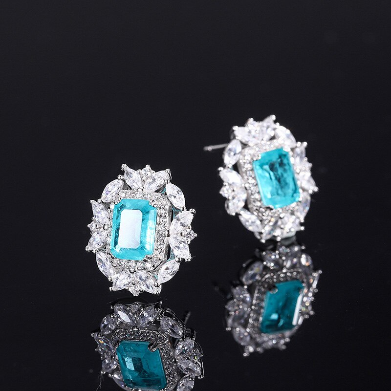 Oevas 100% 925 sterling silber paraiba blau diamantanhänger halskette ringe für damen party feines schmuckset: Ohrstecker