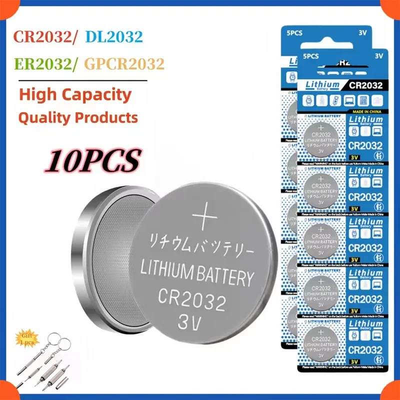 Bateria de lítio cr2032 de 200mah, cr 2032 dl2032 ecr2032, 3v, para brinquedos, relógio, calculadora, chave de carro, botão de controle remoto: Preto