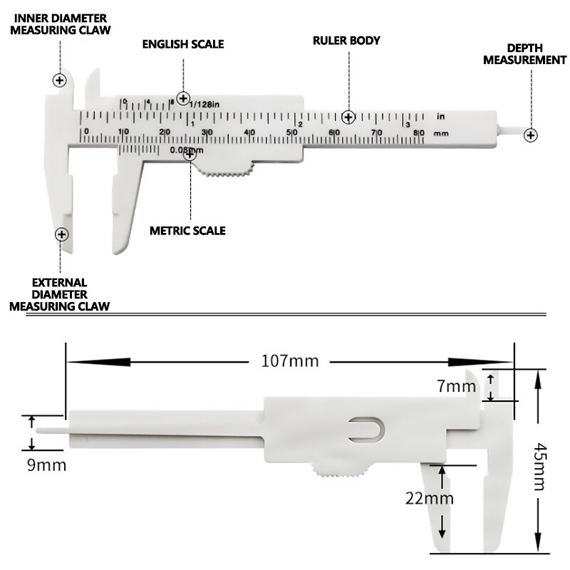 1pz 0-80 millimetri doppio regola scala di plastica nonio calibro misura Studente mini strumento righello di Alta qualità per fisica matematica classe